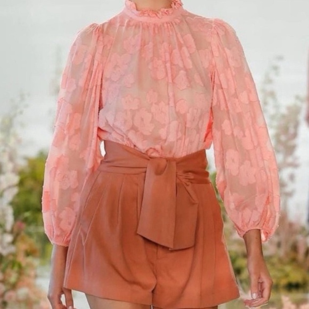 ULLA JOHNSON Sandrine Floral Blouse In Bubble Gum